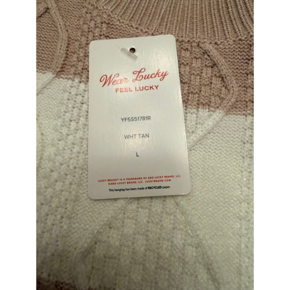 NWT Women's Lucky Brand Long Sleeve Striped Knit Dress L Beige White - Picture 7 of 12